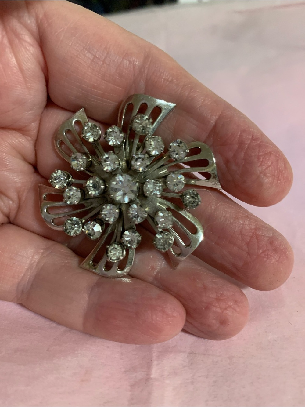 Silver Floral Crystal Brooch - Women's Sparkling Silver Pin